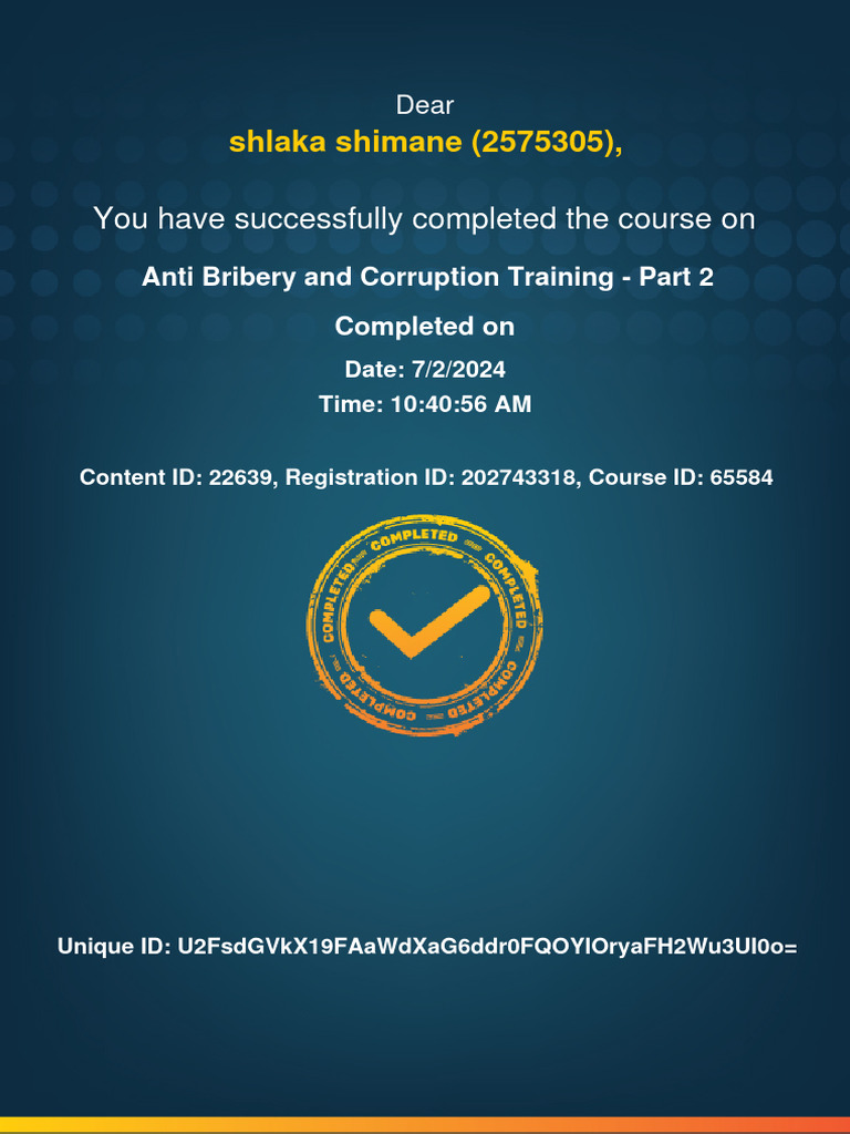 Anti Bribery and Corruption Training - Part 2 - Completion ...