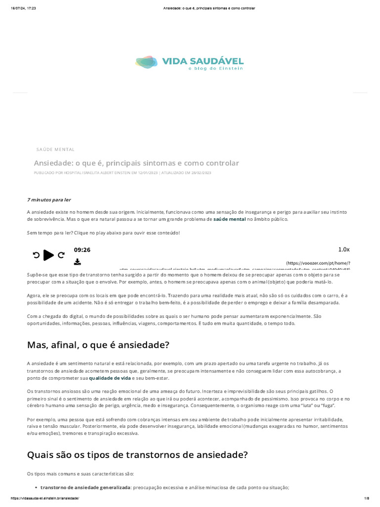 Sintomas de Transtornos de Ansiedade | PDF | Ansiedade | Depressão