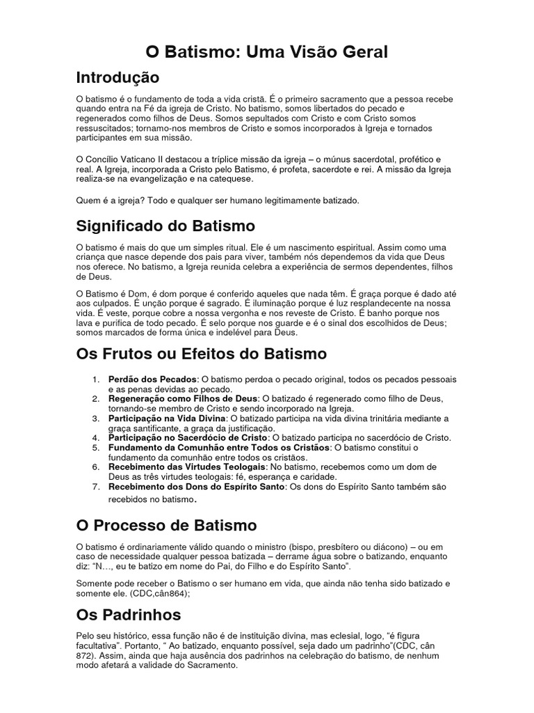 Significado e Processo do Batismo | PDF | Batismo | Igreja católica