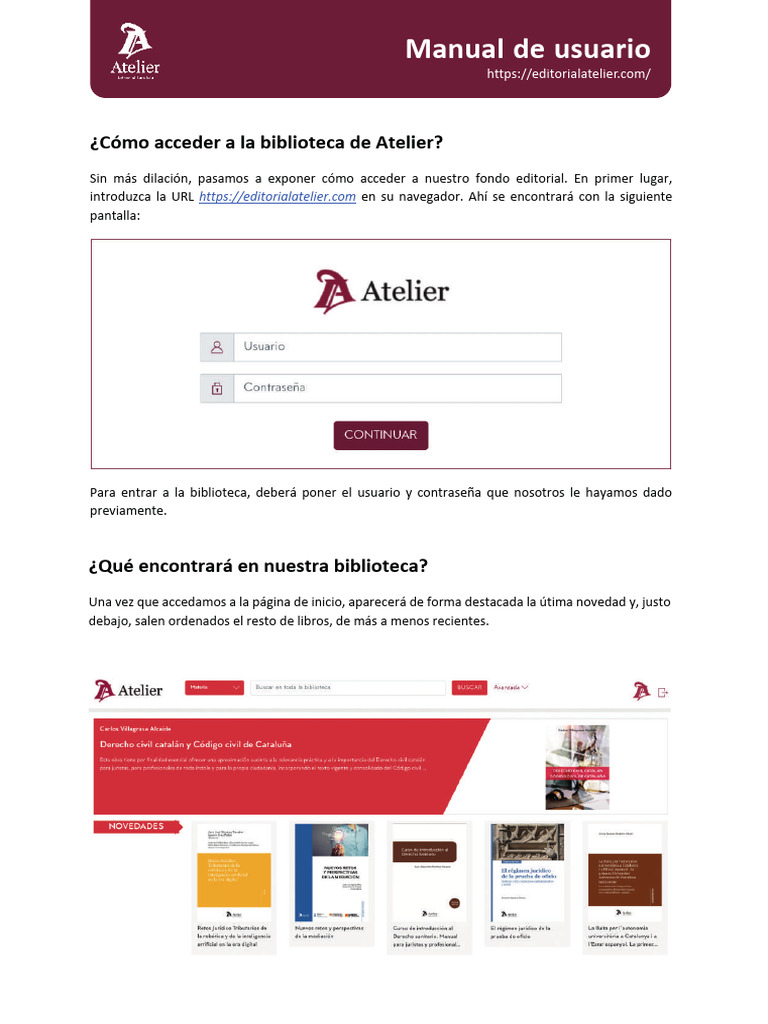 Acceso y uso de la biblioteca Atelier | PDF | Libros