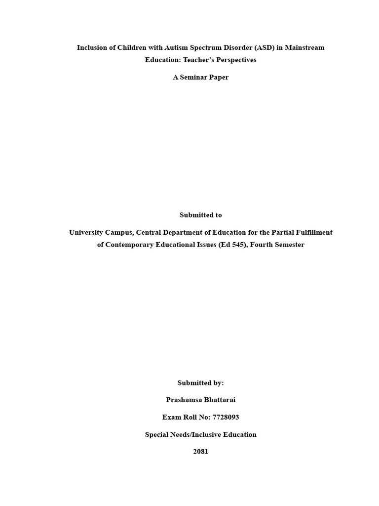 Seminar Paper Final Draft | PDF | Inclusion (Education) | Autism Spectrum