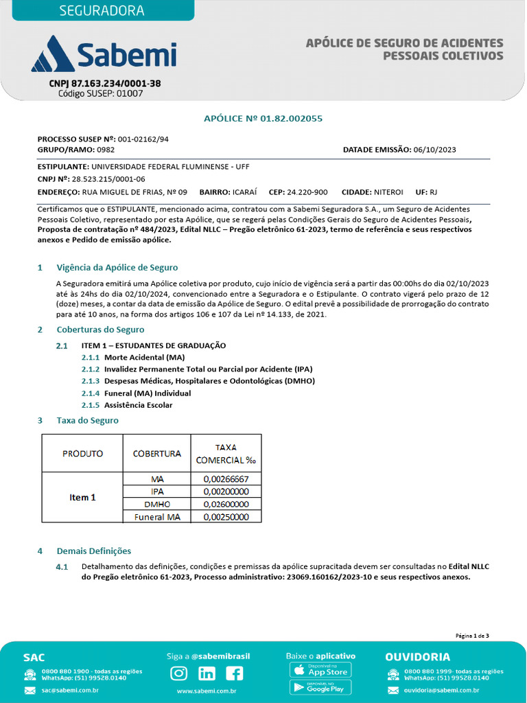 Seguro Acidentes Pessoais UFF 2023 | PDF | Seguro | Direito Comercial