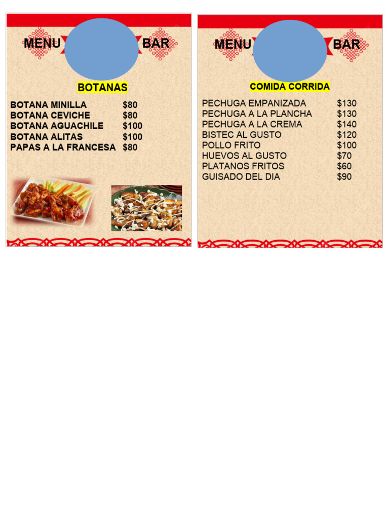Menú de Comidas y Botanas Coco Bongo | PDF