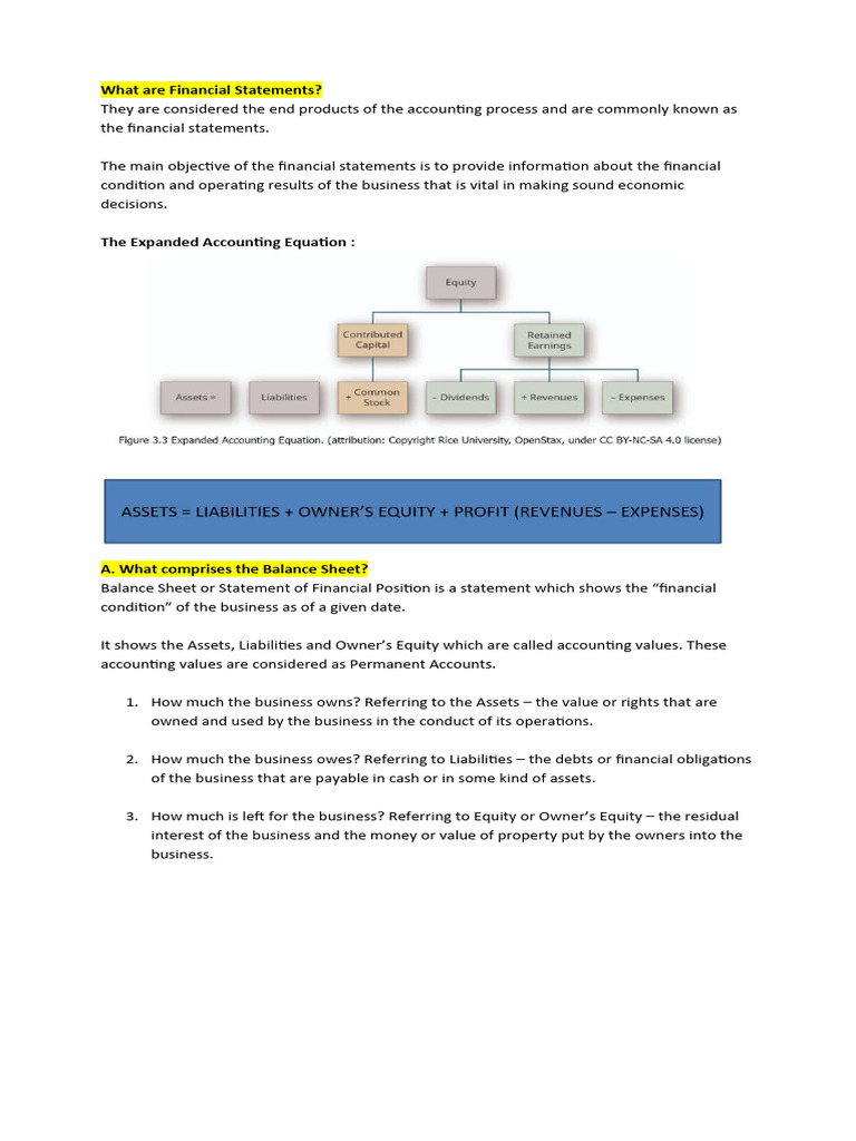 ACCT Lesson 4 - Financial Statements | PDF | Equity (Finance) | Balance ...