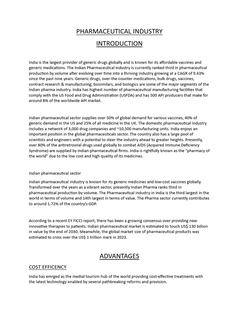 Indian Pharmaceutical Industry Overview | PDF | Pharmaceutical Industry ...