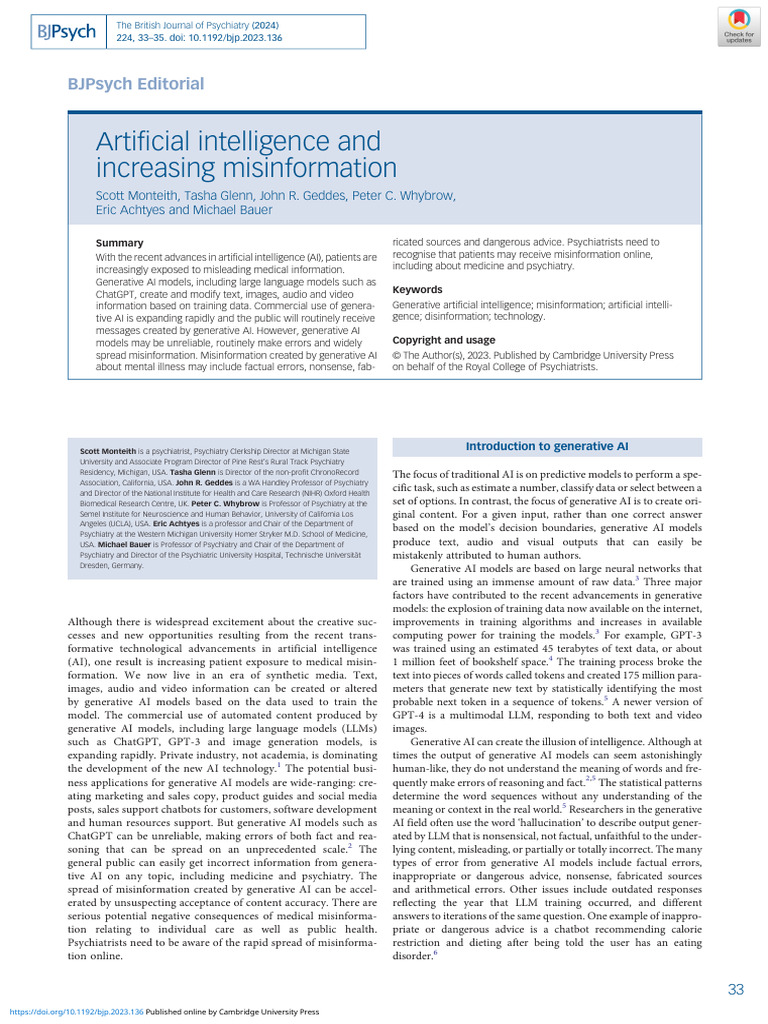 Artificial Intelligence and Increasing Misinformation | PDF ...