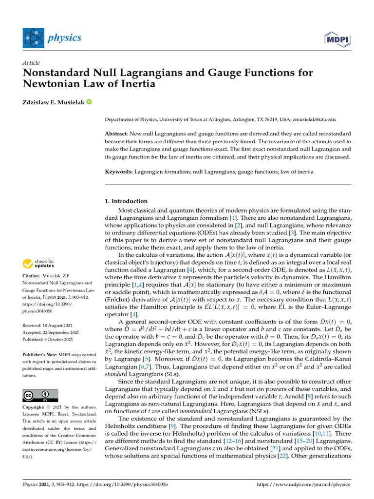 Physics 03 00056 | PDF | Lagrangian Mechanics | Gauge Theory