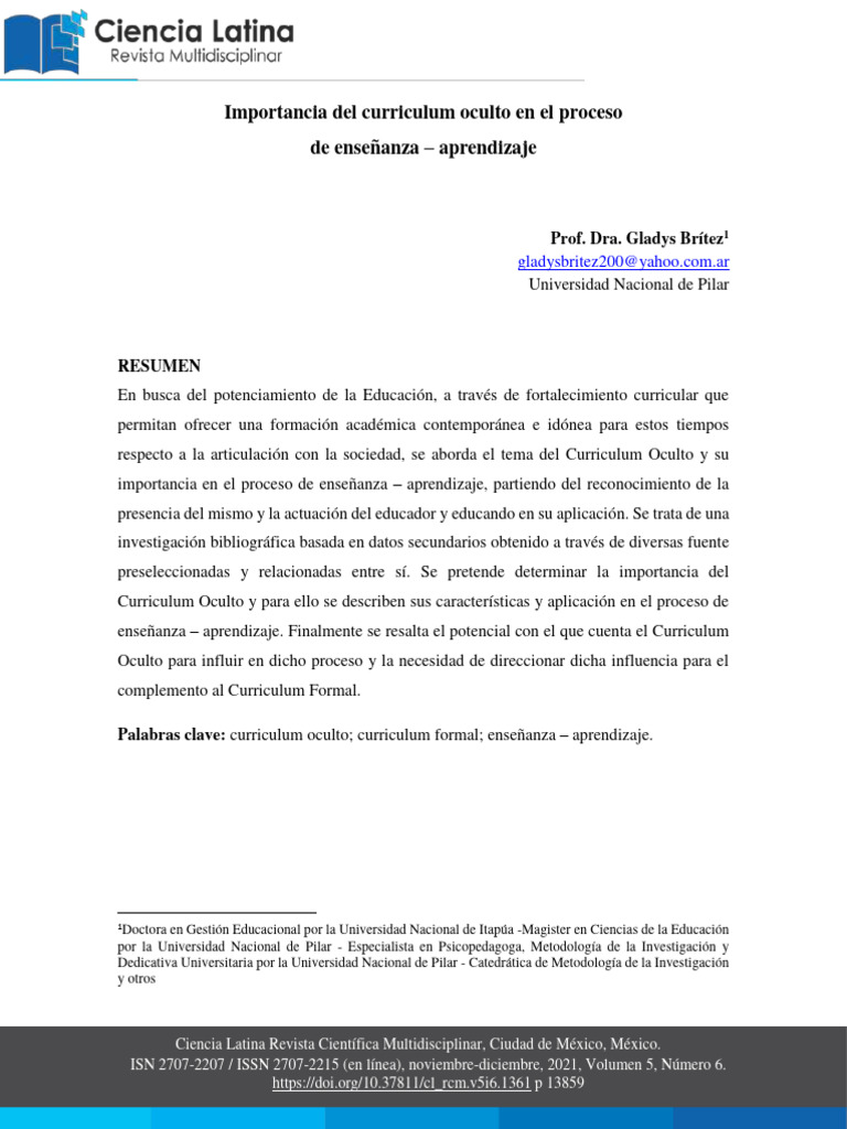 Importancia del Curriculum Oculto en Educación | PDF | Plan de estudios ...