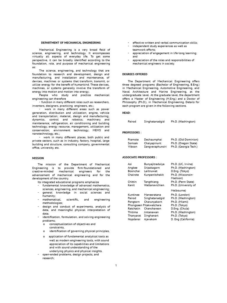 Overview of Mechanical Engineering Programs | PDF | Stress (Mechanics ...