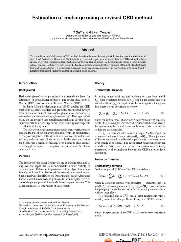 Enhanced CRD Method for Recharge Estimation | PDF | Aquifer | Groundwater