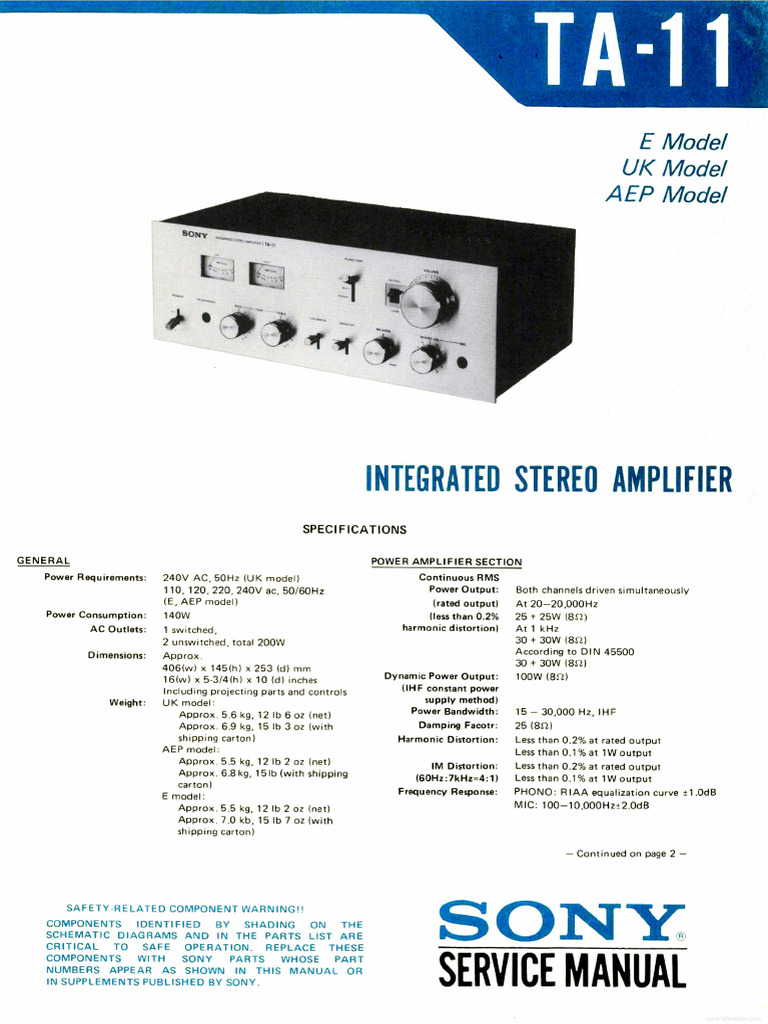 Hfe Sony Ta-11 Service en | PDF