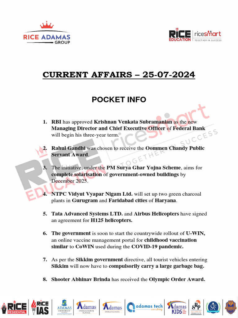 Current Affairs 25 July 2024 Pdf