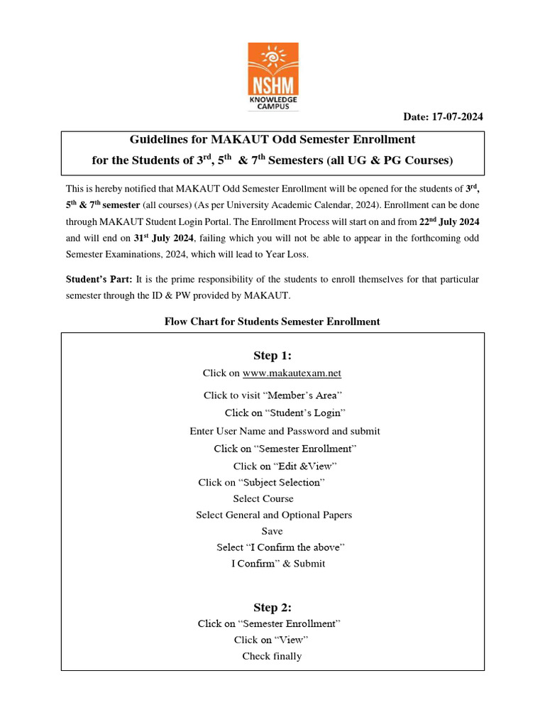 Guidelines - Enrollment - Odd Sem | PDF