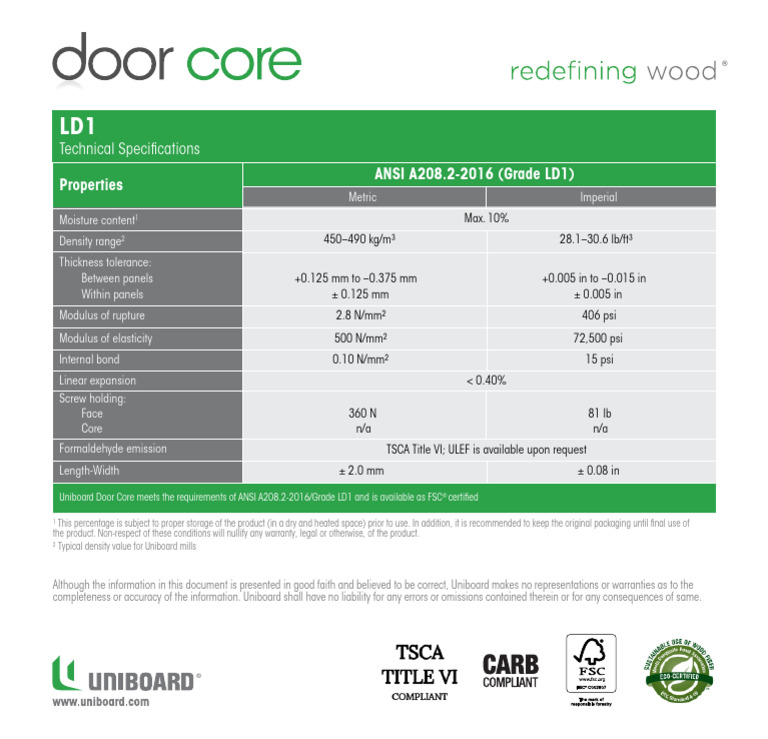 TechnicalSheet DoorCore LD1 EN Digital | PDF | Materials | Physical ...