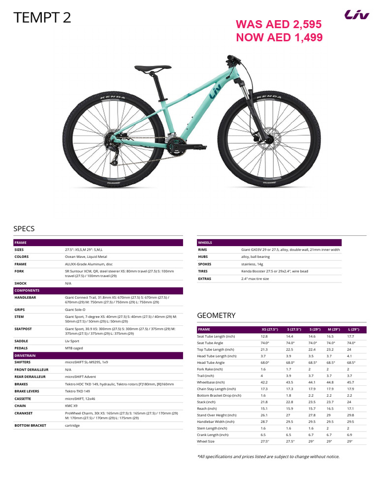 Liv Tempt 2 | PDF | Human Powered Vehicles | Vehicle Technology