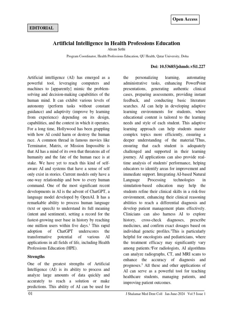 AI's Role in Health Professions Education | PDF | Artificial ...