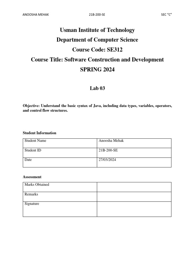 Usman Institute of Technology Department of Computer Science Course ...