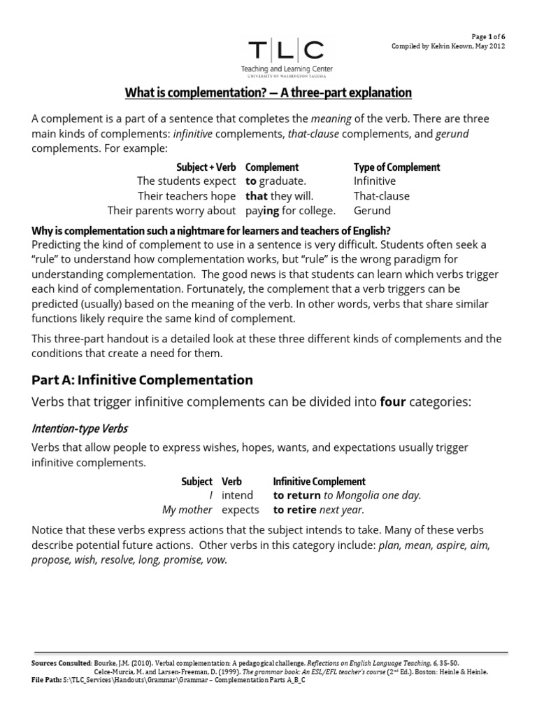 Accs Grammar-Complementation-Parts-A B C Rev2016 | PDF | Verb | Adjective