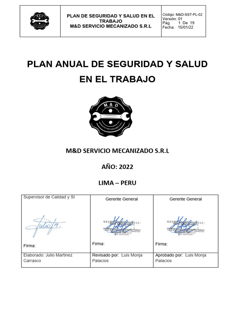 M&D Oper PL 02 Plan Anual Ssoma | PDF | Seguridad y salud ocupacional ...