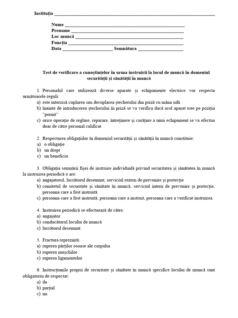 Test Instruire La Locul de Munca | PDF
