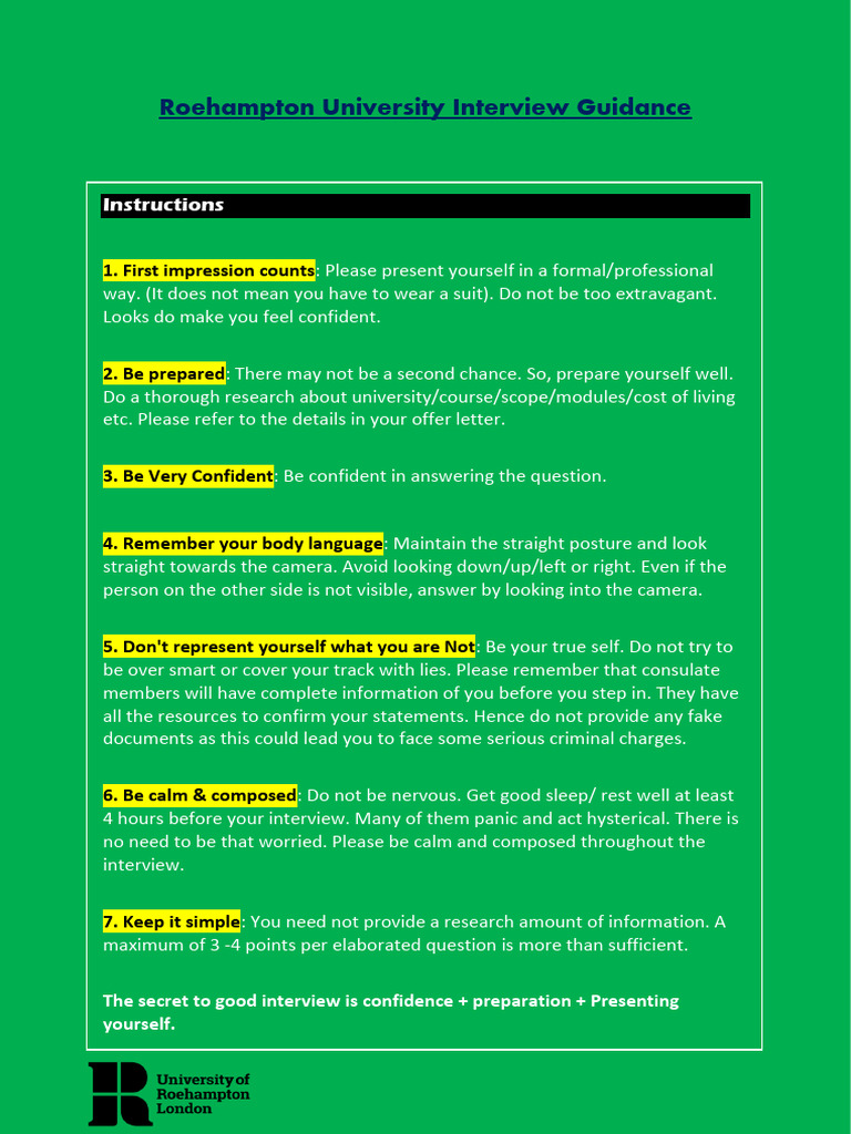 Roehampton University Interview Tips | PDF | Cost Of Living | Student Loan