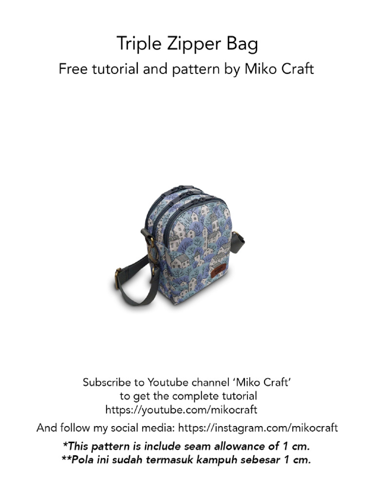 Triple Zipper Bag Free Pattern and Tutorial by Miko Craft PDF