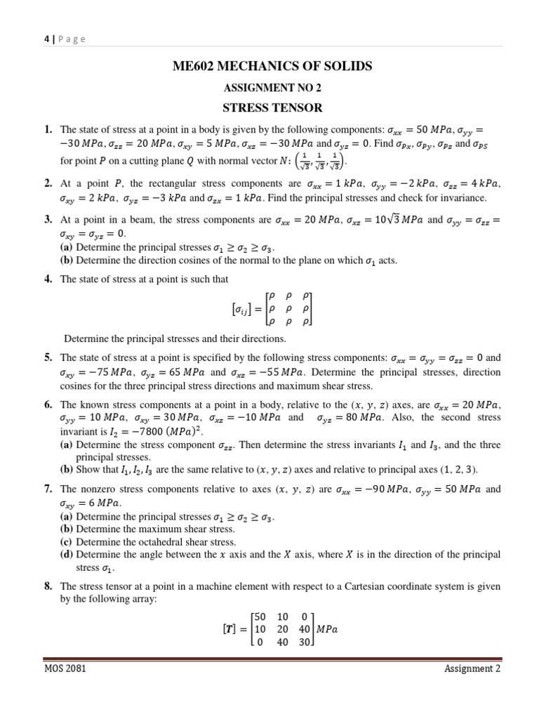 Assignment 02a Pdf Stress Mechanics Differential Geometry
