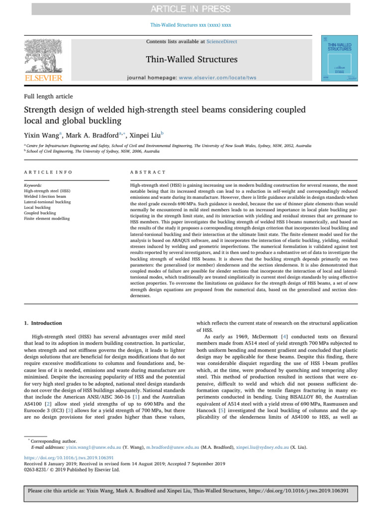 Strength Design of Welded High-Strength Steel Beam | PDF | Buckling ...