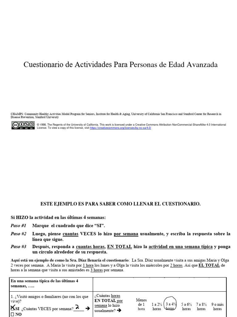 Cuestionario CHAMPS para Adultos Mayores | PDF