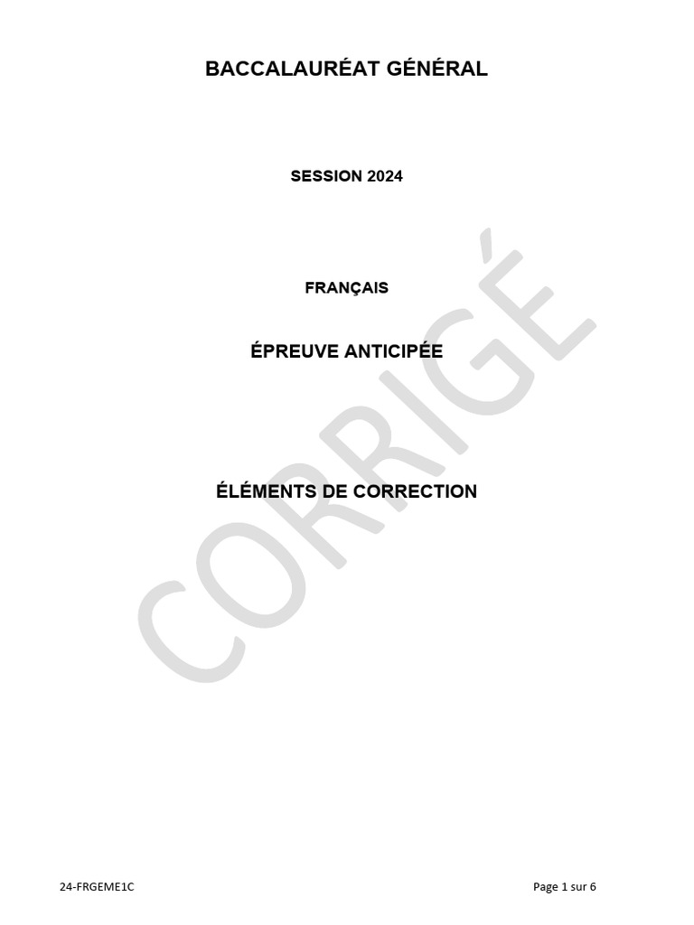 Barème de correction Bac Français 2024 | PDF | Langue française