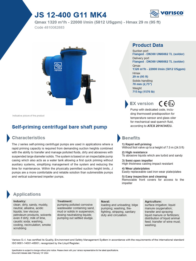 Data Sheet JS 12-400 G11 MK4 - Rev. 01 2024 - En | PDF | Pump ...
