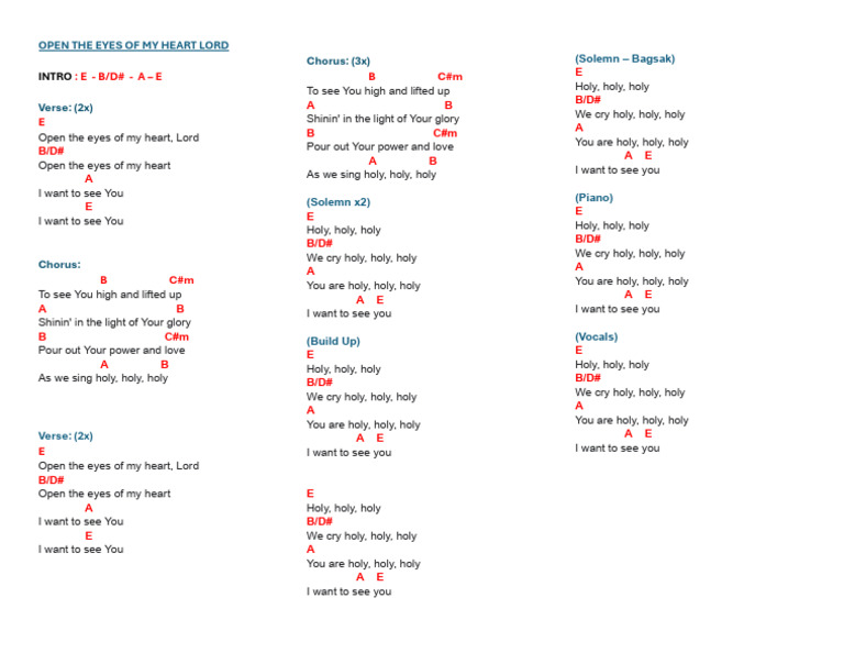 Open The Eyes Of My Heart Lord Pdf Songs