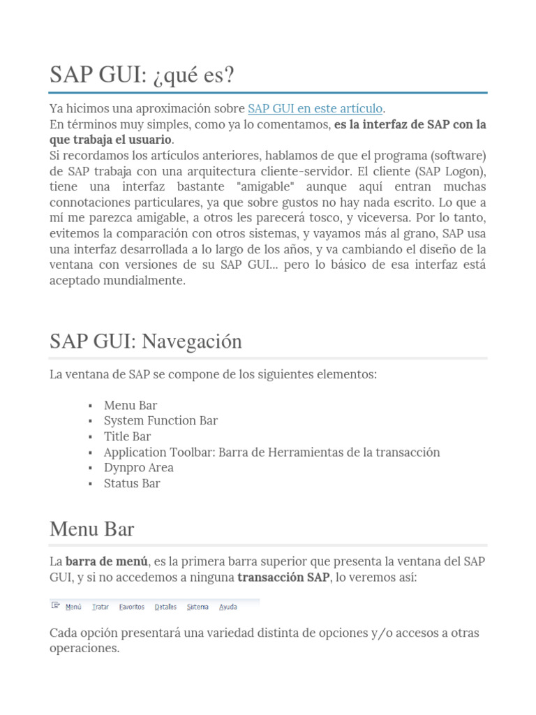 Guía de SAP GUI: Interfaz y Navegación | PDF | Interfaces gráficas de ...