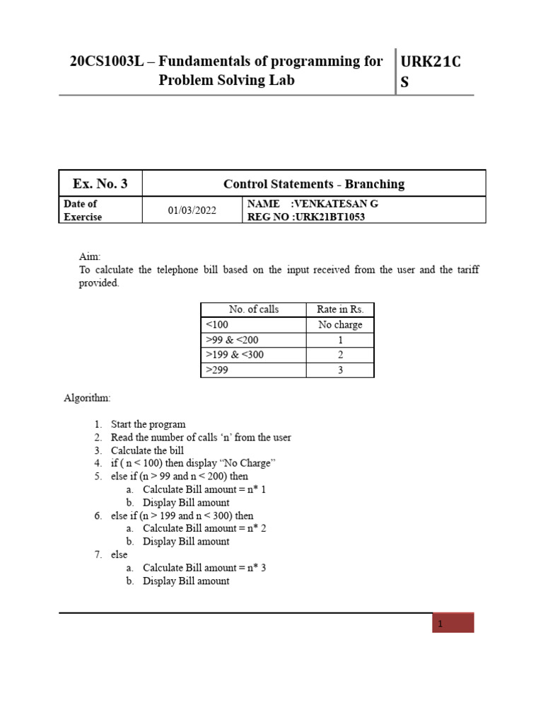 Exp No 3-Fundamentals of Programming For Problem Solving | PDF | Body ...