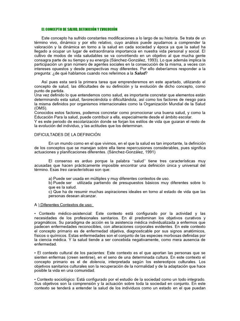 Concepto de Salud, Definición y Evolución | PDF | Promoción de la salud ...