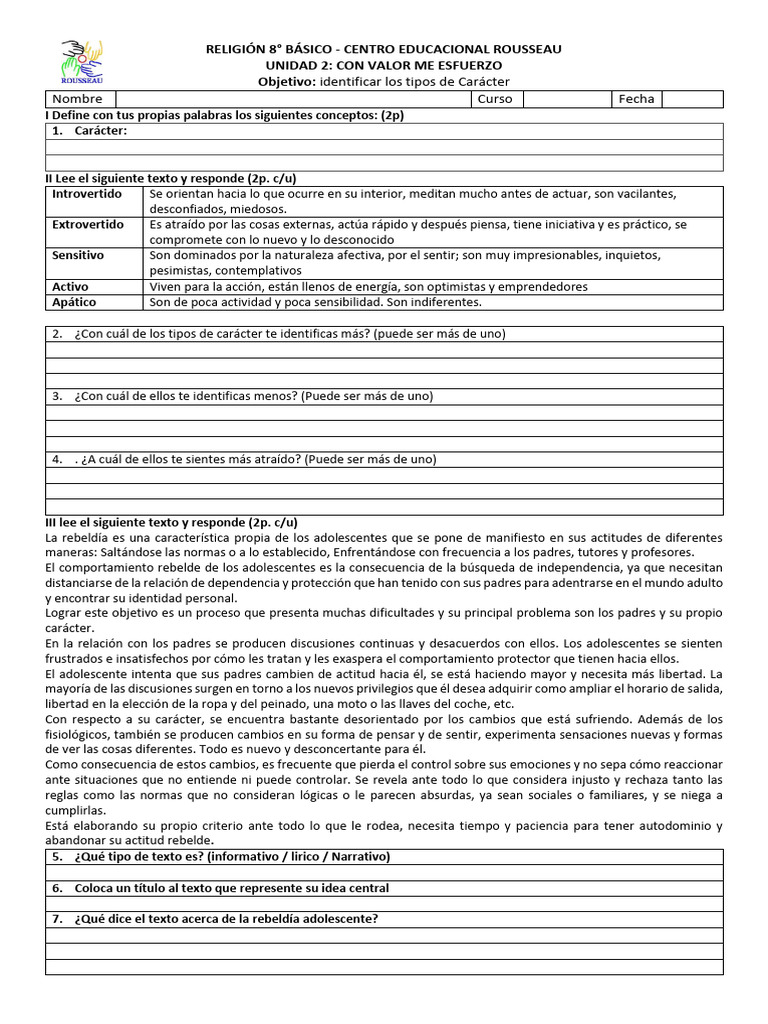 Guía 8vo Básico Religión 10 | PDF | Ciencias del comportamiento | Sicología