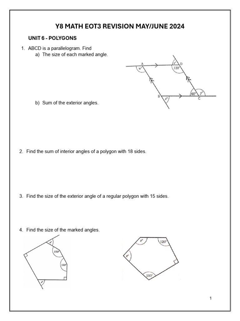 Y8 Math Revision: Polygons & Graphs | PDF | Volume | Line (Geometry)