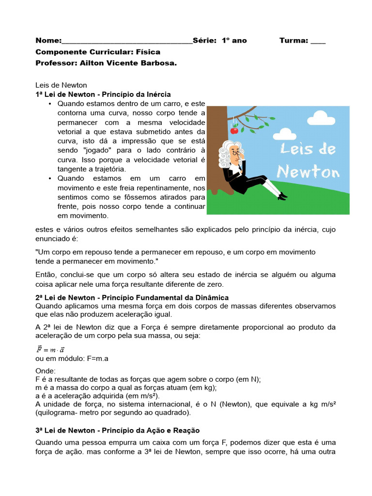 Leis de Newton: Princípios e Exercícios | PDF | Leis do Movimento de ...