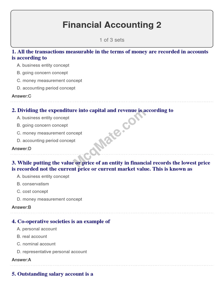 Financial Accounting MCQs and Concepts | PDF | Debits And Credits ...