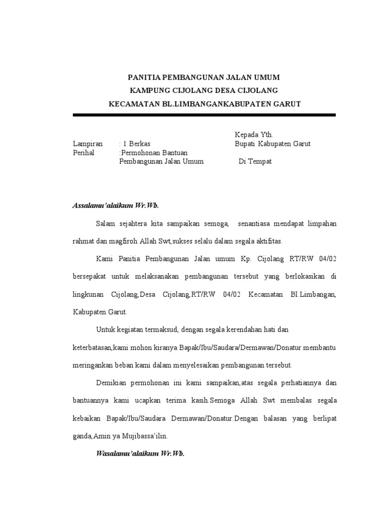 Contoh Proposal untuk pembuatan Jalan umum