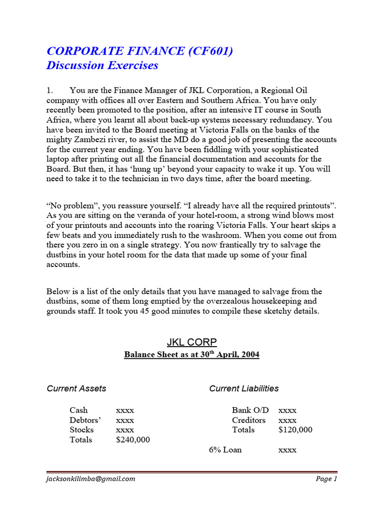 Corporate Finance Exercises Pdf Net Present Value Cost Of Capital