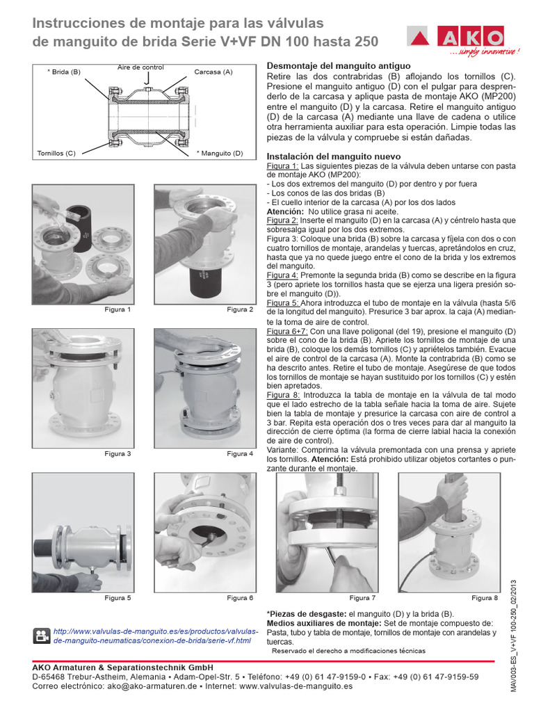 Instrucciones de Montaje Válvulas V+VF | PDF | Tornillo