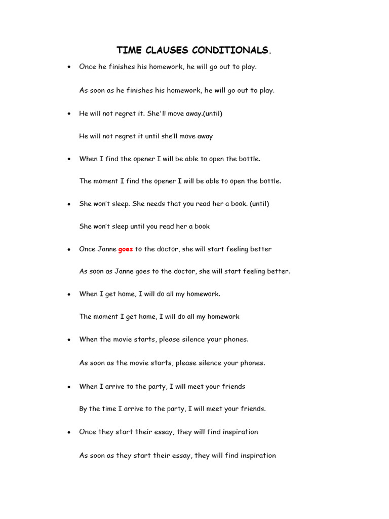 Time Clauses Conditionals Correccion | PDF | Language Arts & Discipline ...