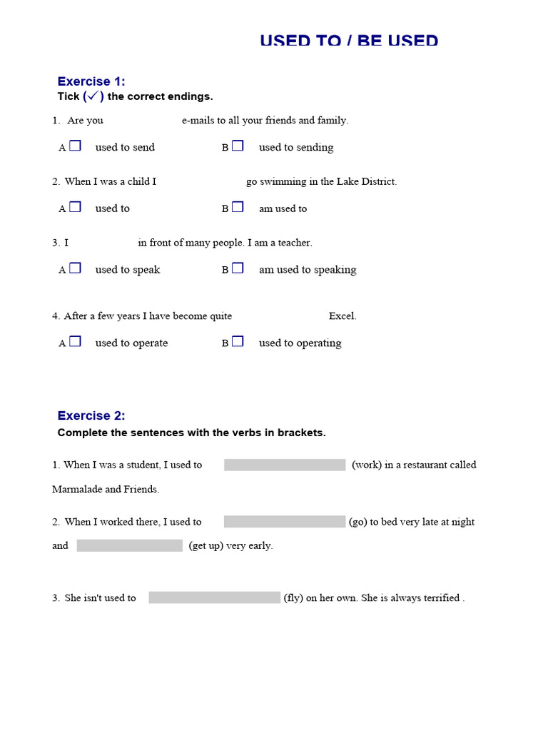 Exercises Used To Be Used To | PDF | Grammar | Syntax