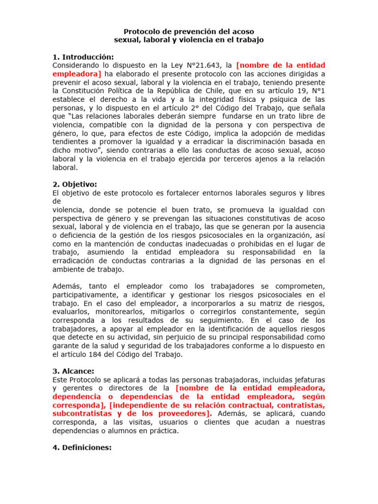 Protocolo de Prevención Del Acoso Laboral y Violencia en El Trabajo ...