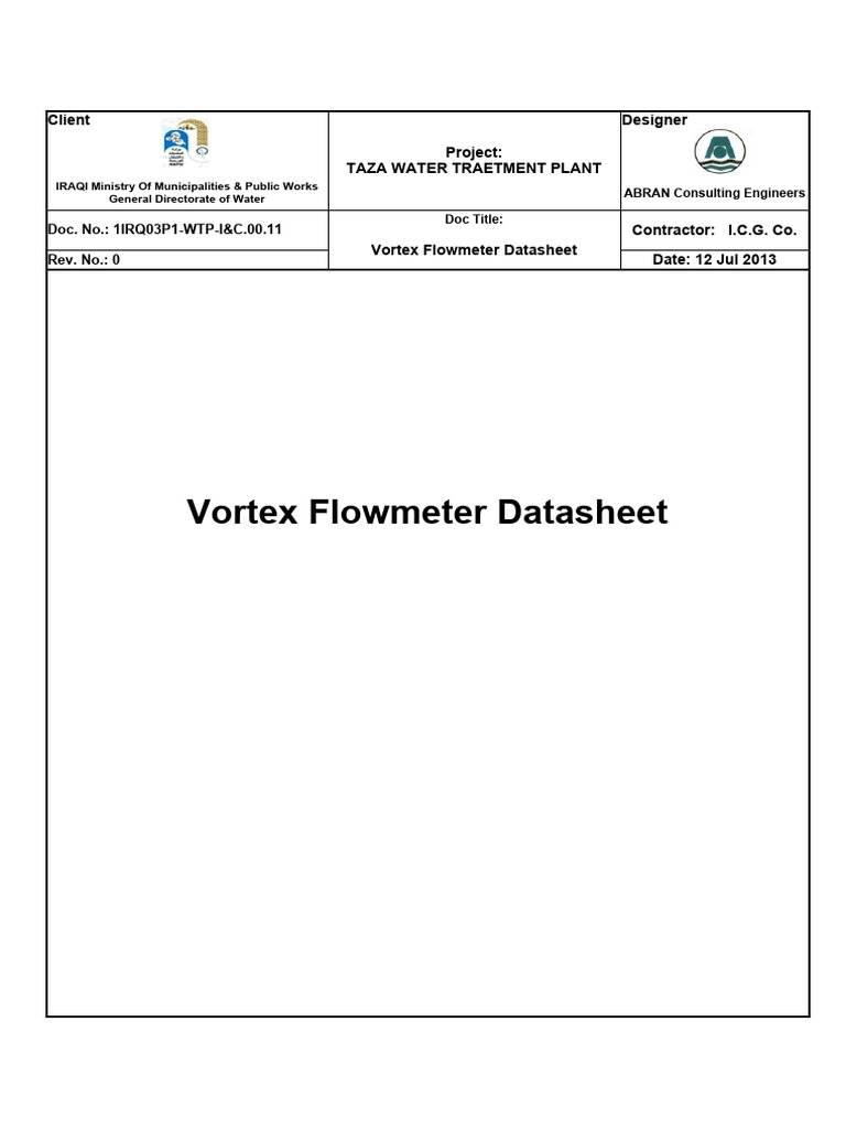 Vortex Flowmeter Datasheet for Taza WTP | PDF | Applied And ...