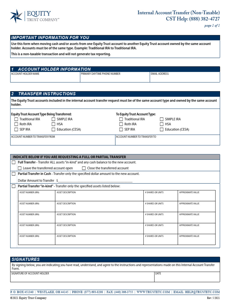 Non-Taxable Internal Account Transfer Form | PDF | Individual ...