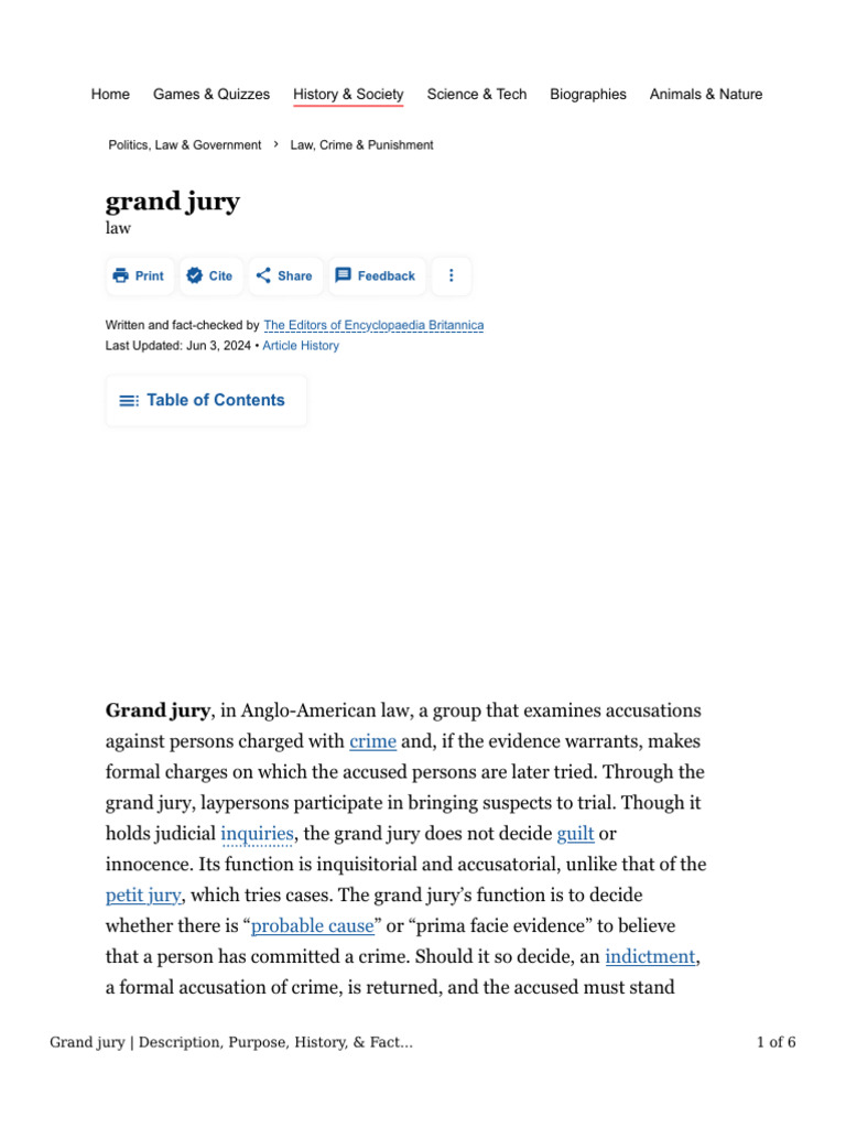 Grand Jury - Description, Purpose, History, & Facts - Britannica | PDF ...