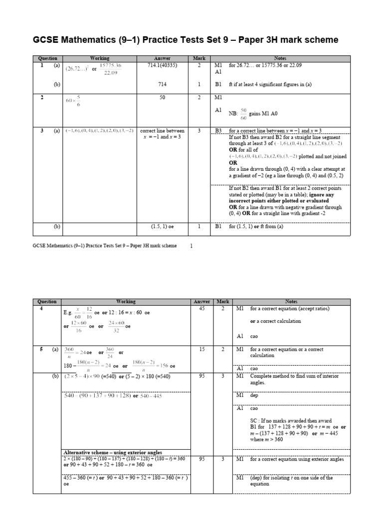 12 Practice Tests Set 9 - Paper 3H MS | PDF | Mathematics