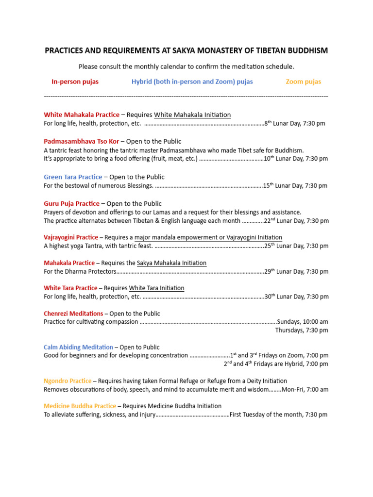 Sakya Monastery Practices & Schedule | PDF | Tibetan Buddhism | Vajrayana